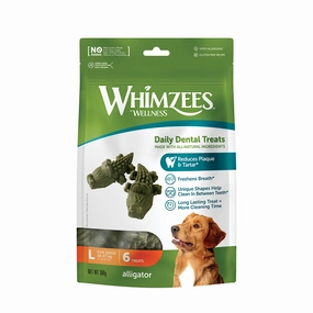 Whimzees All Natural Dental Treats for Dogs Alligator L 6pcs dental dog chews,vet approved chews,teeth cleaning treats