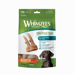 Whimzees All Natural Dental Treats for Dogs Antler L 6pcs dental dog chews,vet approved chews,teeth cleaning treats