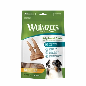 Whimzees All Natural Dental Treats for Dogs Antler M 12pcs dental dog chews,vet approved chews,teeth cleaning treats