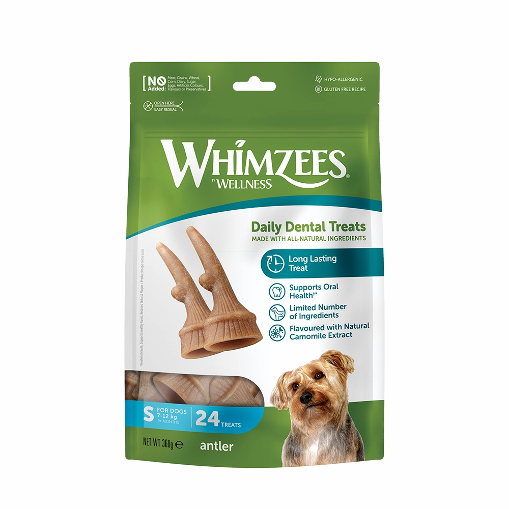 Whimzees All Natural Dental Treats for Dogs Antler S 24pcs dental dog chews,vet approved chews,teeth cleaning treats