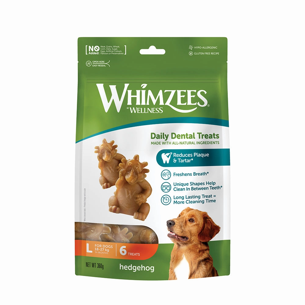 Whimzees All Natural Dental Treats for Dogs Hedgehog L 6pcs dental dog chews,vet approved chews,teeth cleaning treats