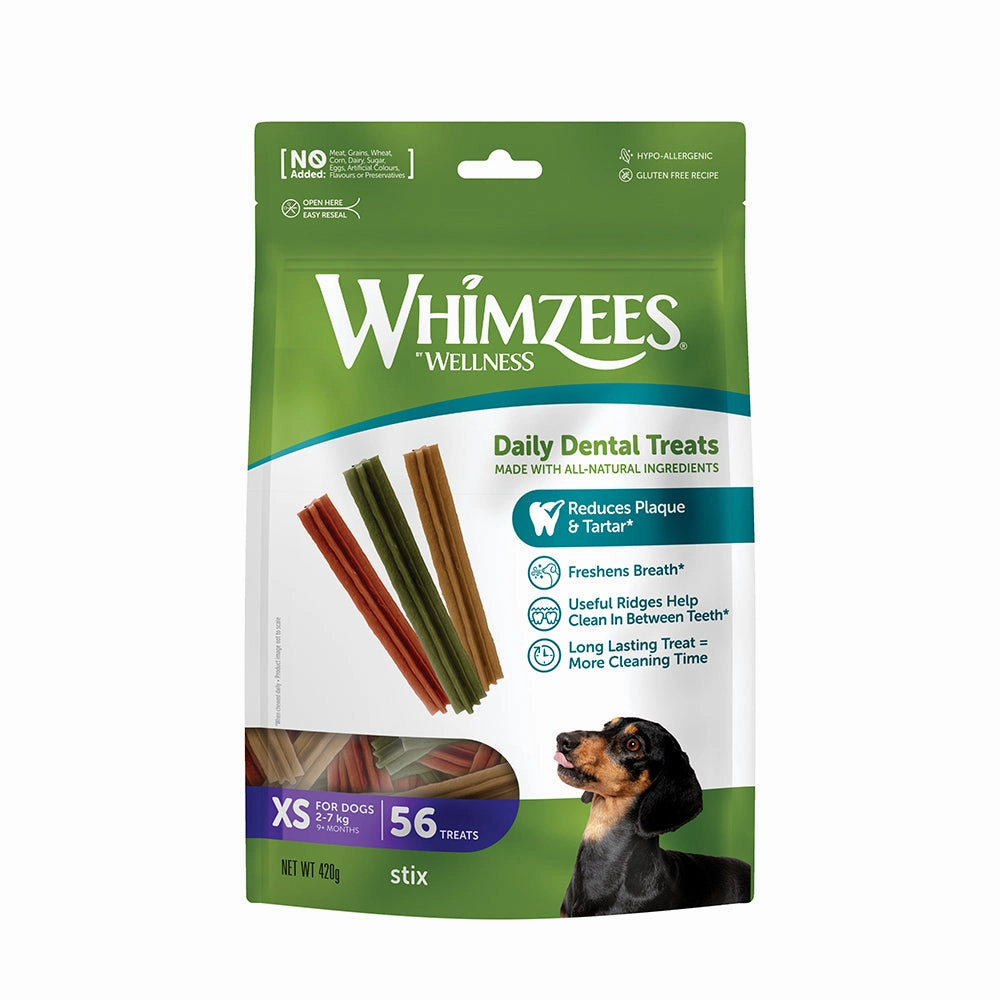 Whimzees All Natural Dental Treats for Dogs Stix XS 48 8pcs dental dog chews,vet approved chews,teeth cleaning treats