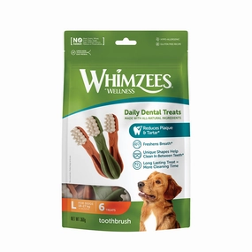 Whimzees All Natural Dental Treats for Dogs Toothbrush L 6pcs dental dog chews,vet approved chews,teeth cleaning treats