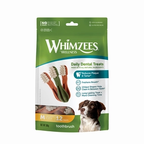 Whimzees All Natural Dental Treats for Dogs Toothbrush M 12pcs dental dog chews,vet approved chews,teeth cleaning treats