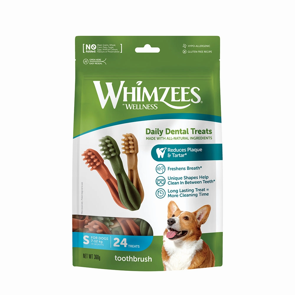 Whimzees All Natural Dental Treats for Dogs Toothbrush S 24pcs dental dog chews,vet approved chews,teeth cleaning treats