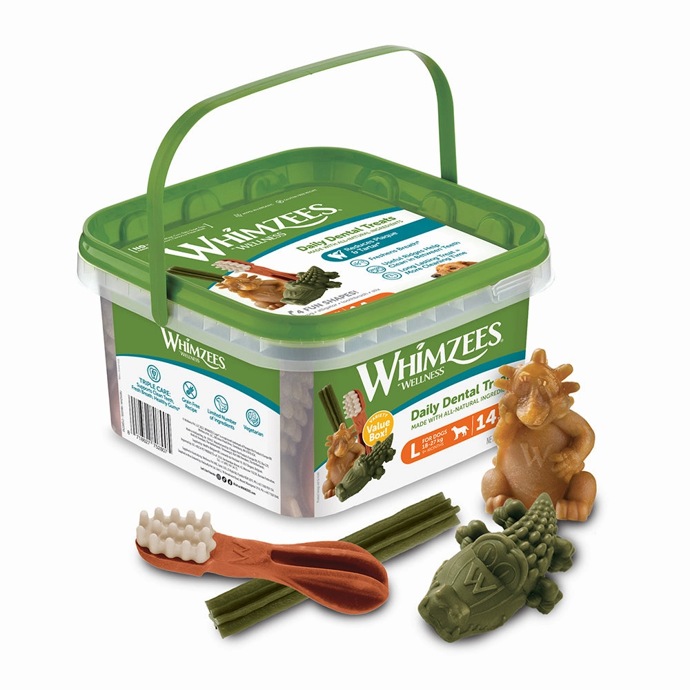 Whimzees All Natural Dental Treats for Dogs Variety Value Box L 14pcs dental dog chews,vet approved chews,teeth cleaning treats