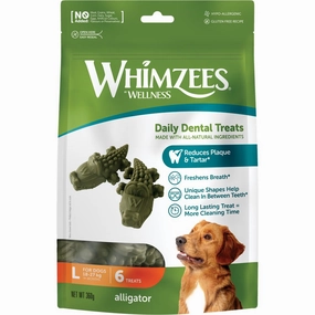 Whimzees Alligator Large Grain-Free Dental Dog Treats 6pc dog dental snacks,dental bones for dogs,dog oral sticks