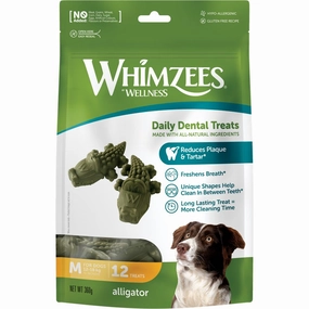 Whimzees Alligator Medium Grain-Free Dental Dog Treats 12pc dog dental snacks,dental bones for dogs,dog oral sticks