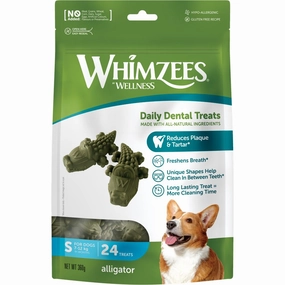 Whimzees Alligator Small Grain-Free Dental Dog Treats 24pc dog dental snacks,dental bones for dogs,dog oral sticks