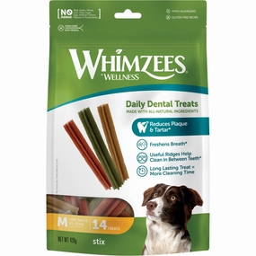 Whimzees Stix Medium Grain-Free Dental Dog Treats 14pc dog dental snacks,dental bones for dogs,dog oral sticks