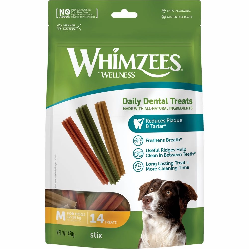 Whimzees Stix Medium Grain-Free Dental Dog Treats 14pc dog dental snacks,dental bones for dogs,dog oral sticks