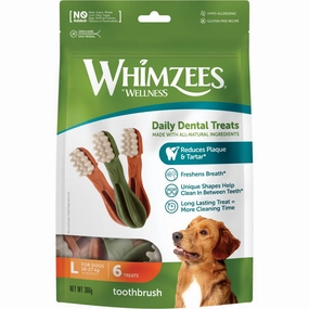 Whimzees Toothbrush Large Grain-Free Dental Dog Treats 6pc dog dental snacks,dental bones for dogs,dog oral sticks