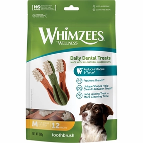 Whimzees Toothbrush Medium Grain-Free Dental Dog Treats 12pcs dog dental snacks,dental bones for dogs,dog oral sticks