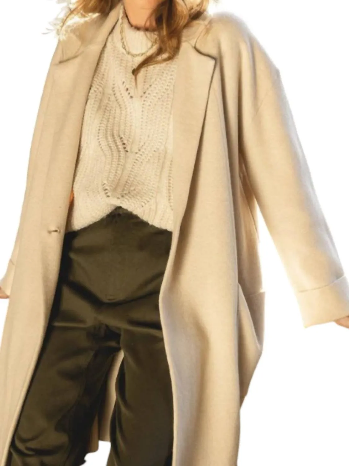 Wide Collar Coat In Beige