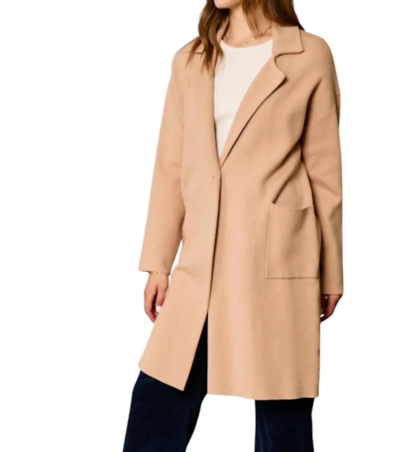 Wide Collar Coat In Latte