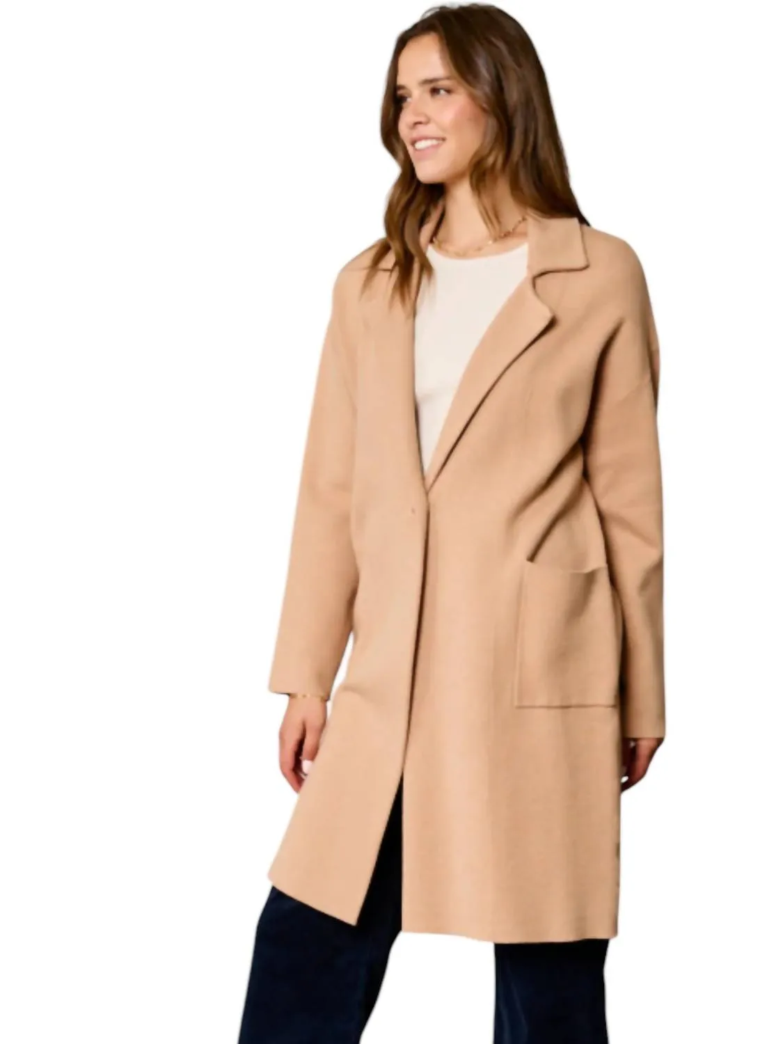 Wide Collar Coat In Latte