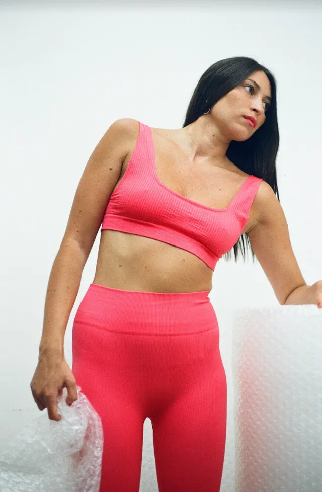 WIDE RIBBED SERENE Bikini Bra Top | Cerise