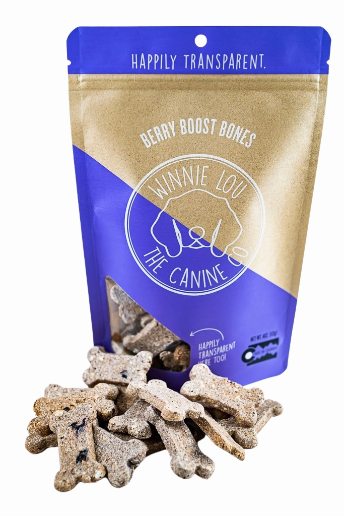 Winnie Lou Berry Boost Bones 4oz Bag dog biscuit treats,crunchy dog snacks,dog cookies