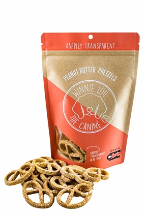 Winnie Lou Peanut Butter Pretzels 4oz Bag dog biscuit treats,crunchy dog snacks,dog cookies