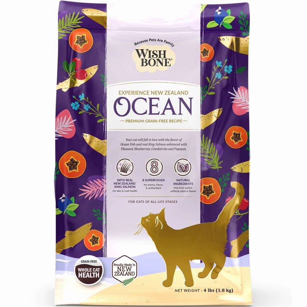 Wishbone Ocean Fish & Chicken Grain-Free Dry Cat Food 4lb premium cat food dental cat treats cat chicken treats tuna cat food cat fish treats