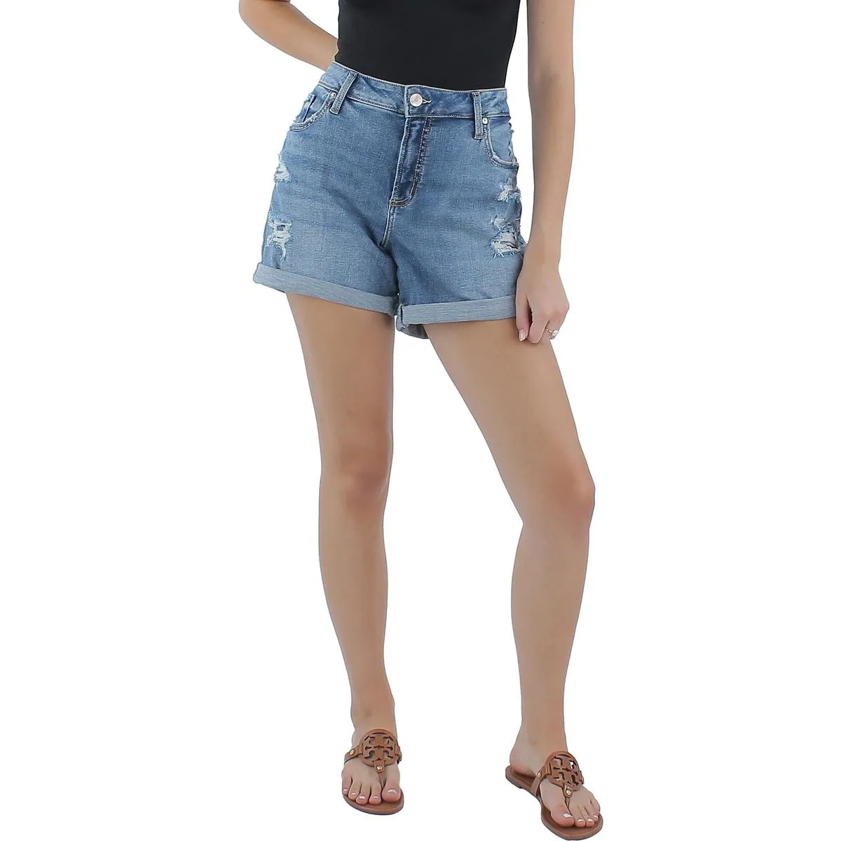 Womens Destroyed Boyfriend Denim Shorts