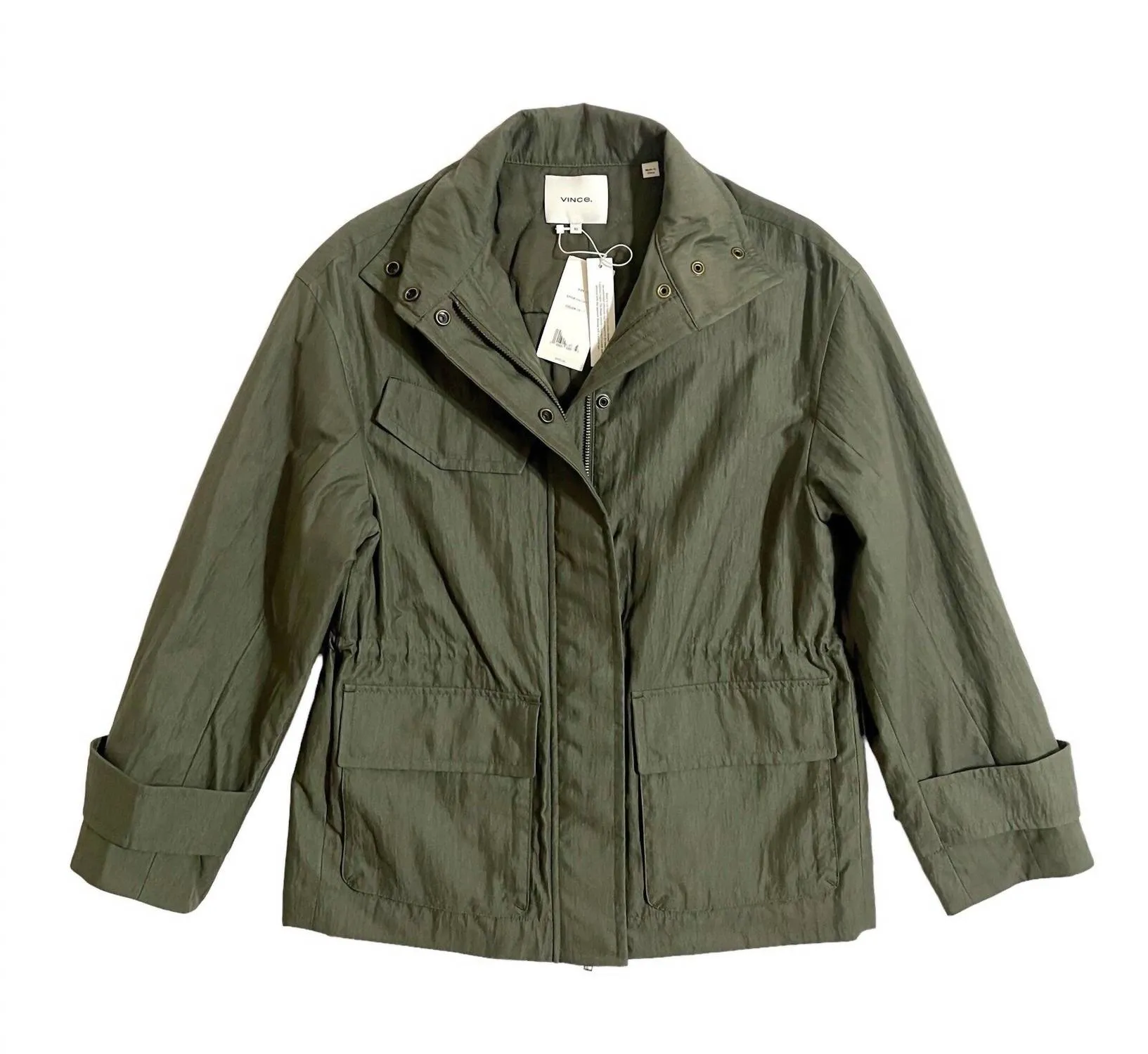 Women's Flap Pockets Drawstring Anorak Jacket In Green
