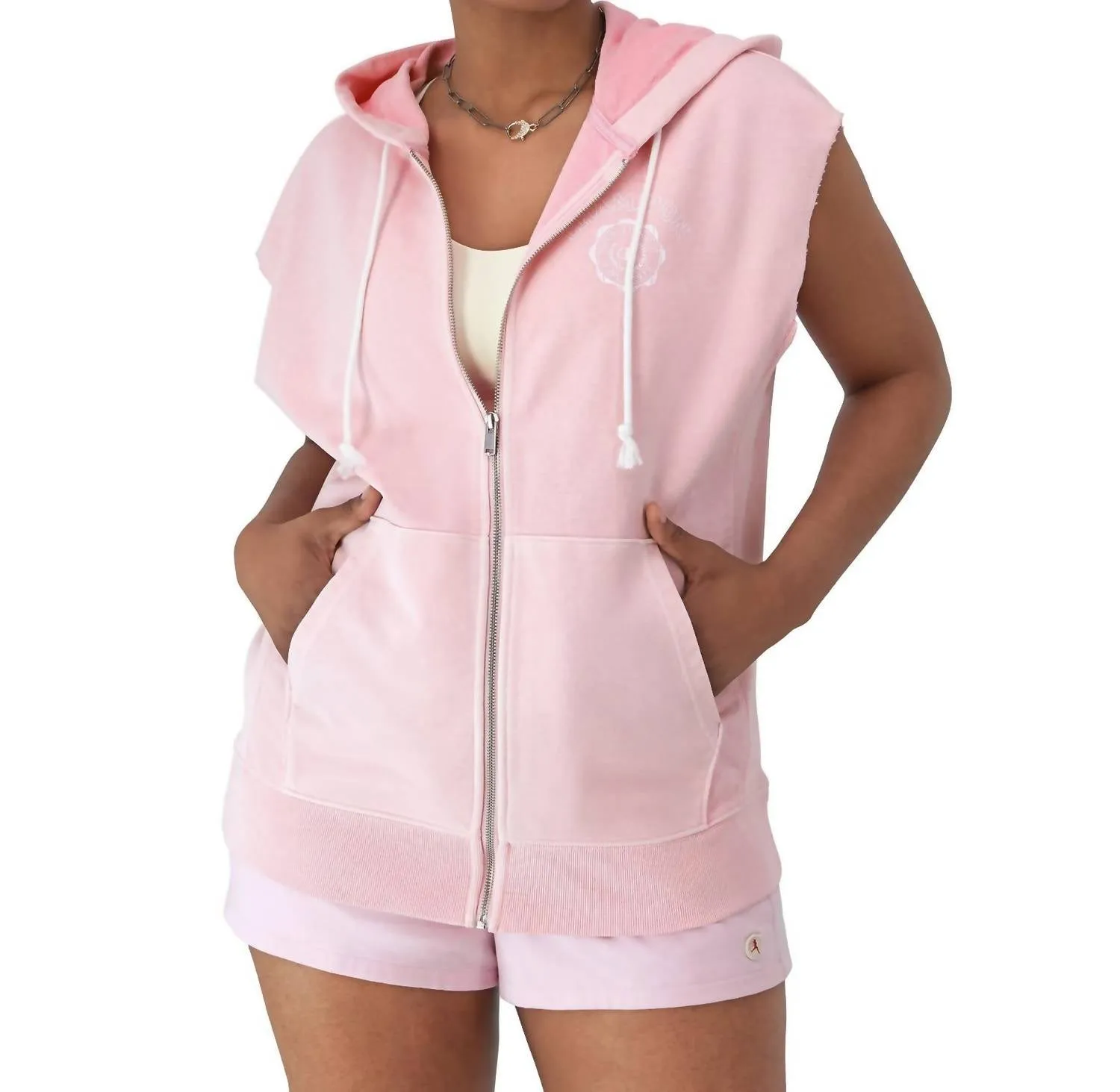 Women's French Terry Sleeveless Hoodie In Chantilly Pink