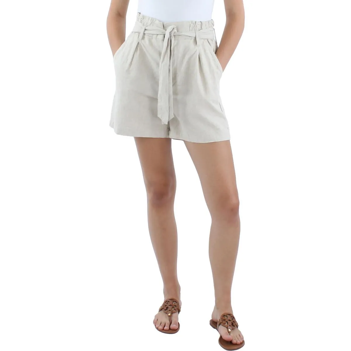 Womens Linen Blend High-Rise Casual Shorts