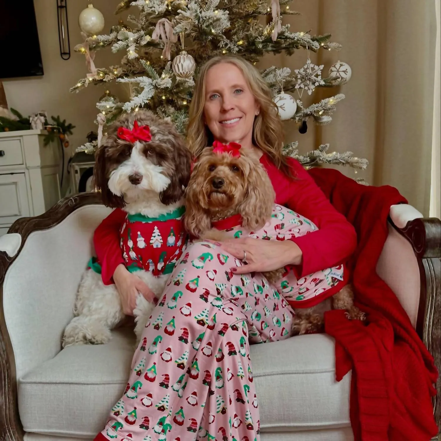 Women's Long Sleeve Tee & Pajama Pants Set In Baby Rose Gnomes