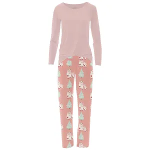 Women's Long Sleeve Tee & Pajama Pants Set In Blush Yeti