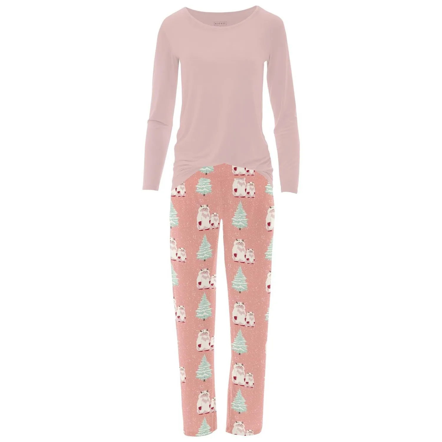 Women's Long Sleeve Tee & Pajama Pants Set In Blush Yeti