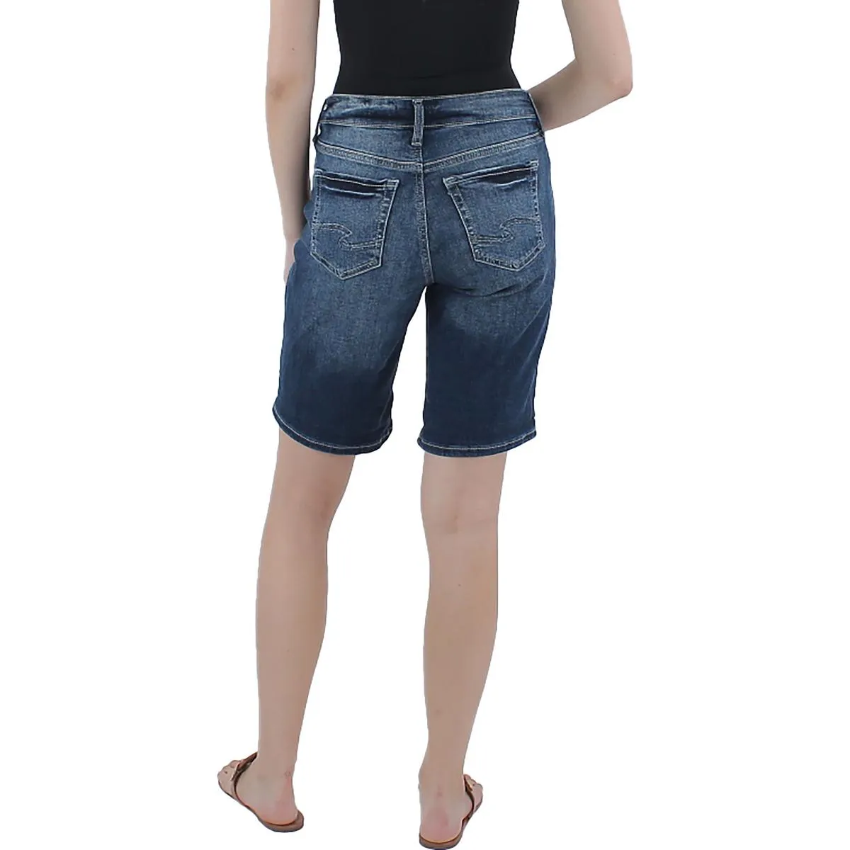 Womens Mid Rise Cuffed Bermuda Shorts