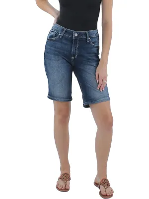 Womens Mid Rise Cuffed Bermuda Shorts
