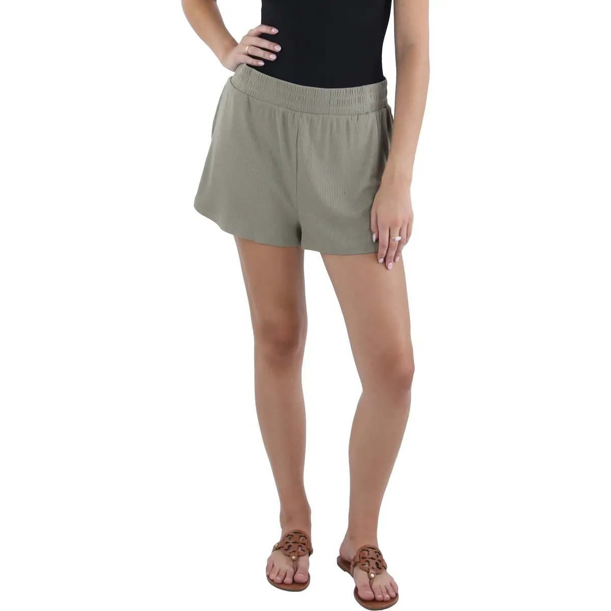 Womens Ribbed Knit Short Flat Front