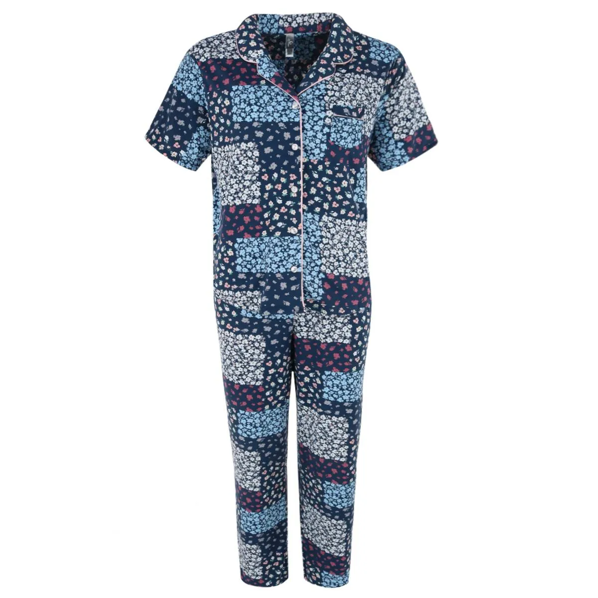 Women's Short Sleeve and Pants Notch Collar Pajama Set