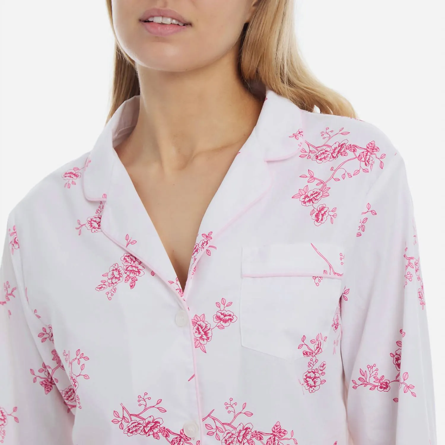 Women's Twill Floral Long Pajama Set In English Rose