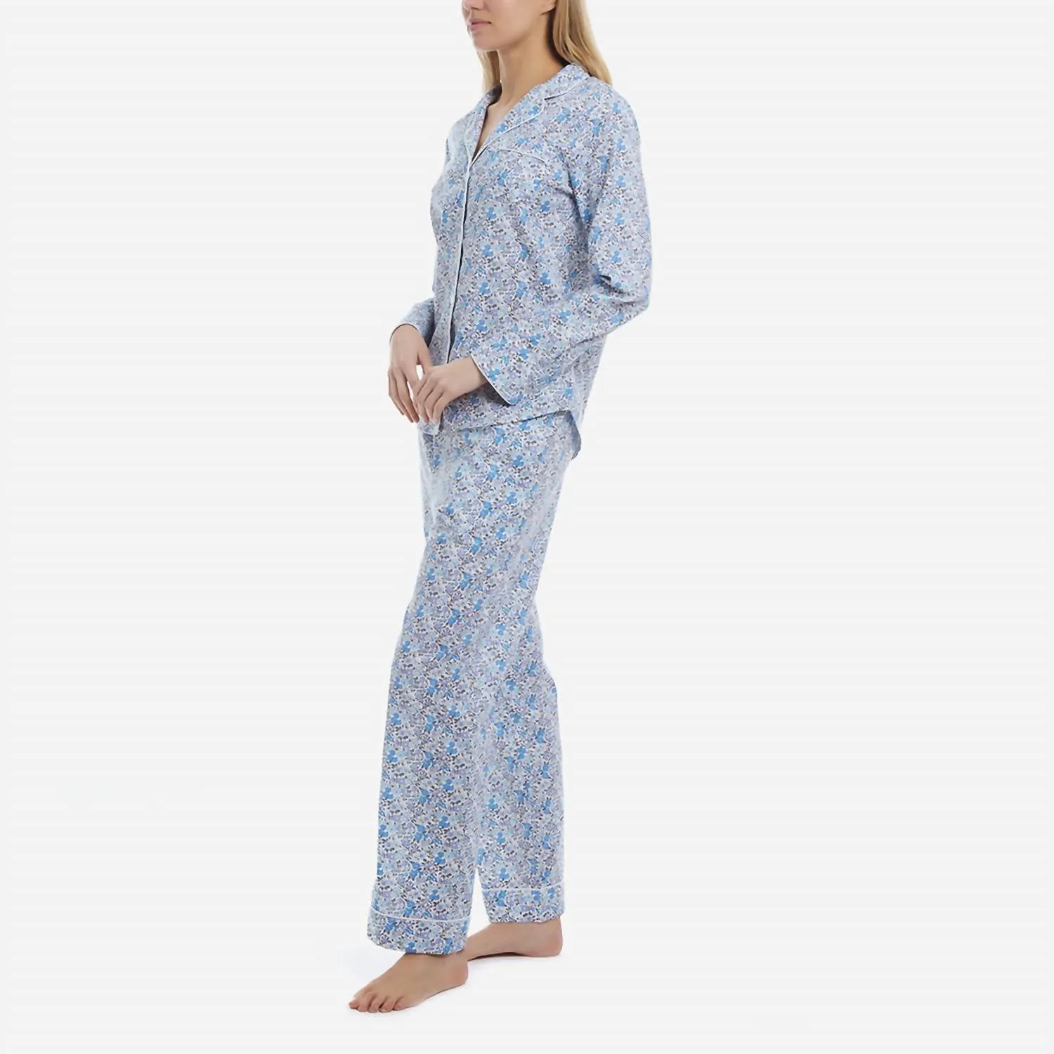 Women's Twill Floral Long Pajama Set In Fleur D'azur