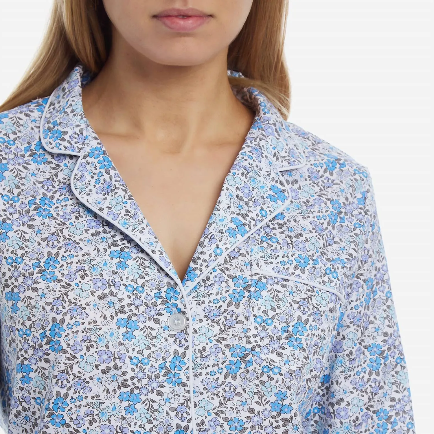 Women's Twill Floral Long Pajama Set In Fleur D'azur