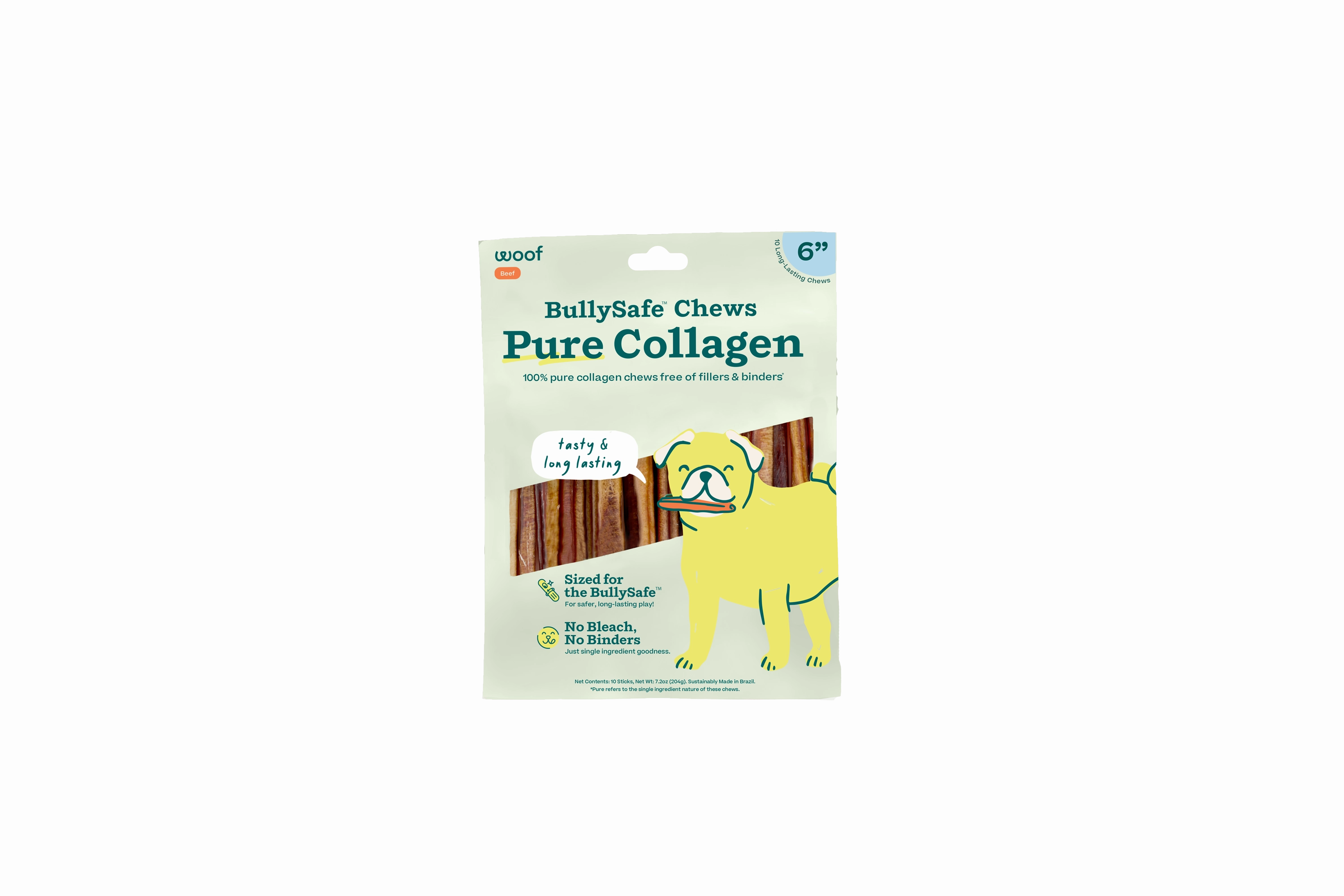 Woof Pure Collagen BullySafe 6" Chews for Dogs 10pk pet id tag,personalized dog tag,engraved cat id