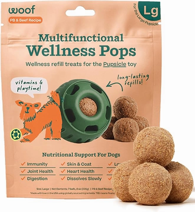 Woof Refill Treat for Pupsicle Toy - Large (25-75 lbs) - All-In-1 Health Support PB & Beef Recipe - 7-pack / 8oz Bag stainless steel bowl,metal pet feeder,steel water dish