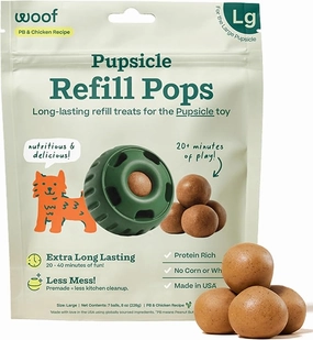 Woof Refill Treat for Pupsicle Toy - Large (25-75 lbs) - PB & Chicken Recipe - 7-pack / 8oz Bag stainless steel bowl,metal pet feeder,steel water dish