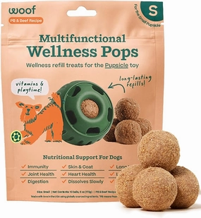 Woof Refill Treat for Pupsicle Toy - Small (10-25 lbs) - All-In-1 Health Support PB & Beef Recipe - 10-pack / 6oz Bag stainless steel bowl,metal pet feeder,steel water dish