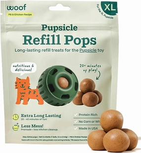 Woof Refill Treat for Pupsicle Toy - XL (75 lbs & up) - PB & Chicken Recipe - 5-pack / 12oz Bag stainless steel bowl,metal pet feeder,steel water dish