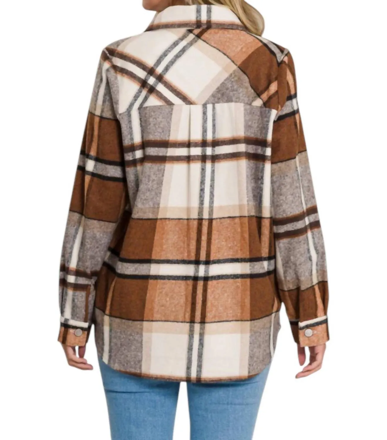 Yarn Dyed Plaid Shacket In Brown