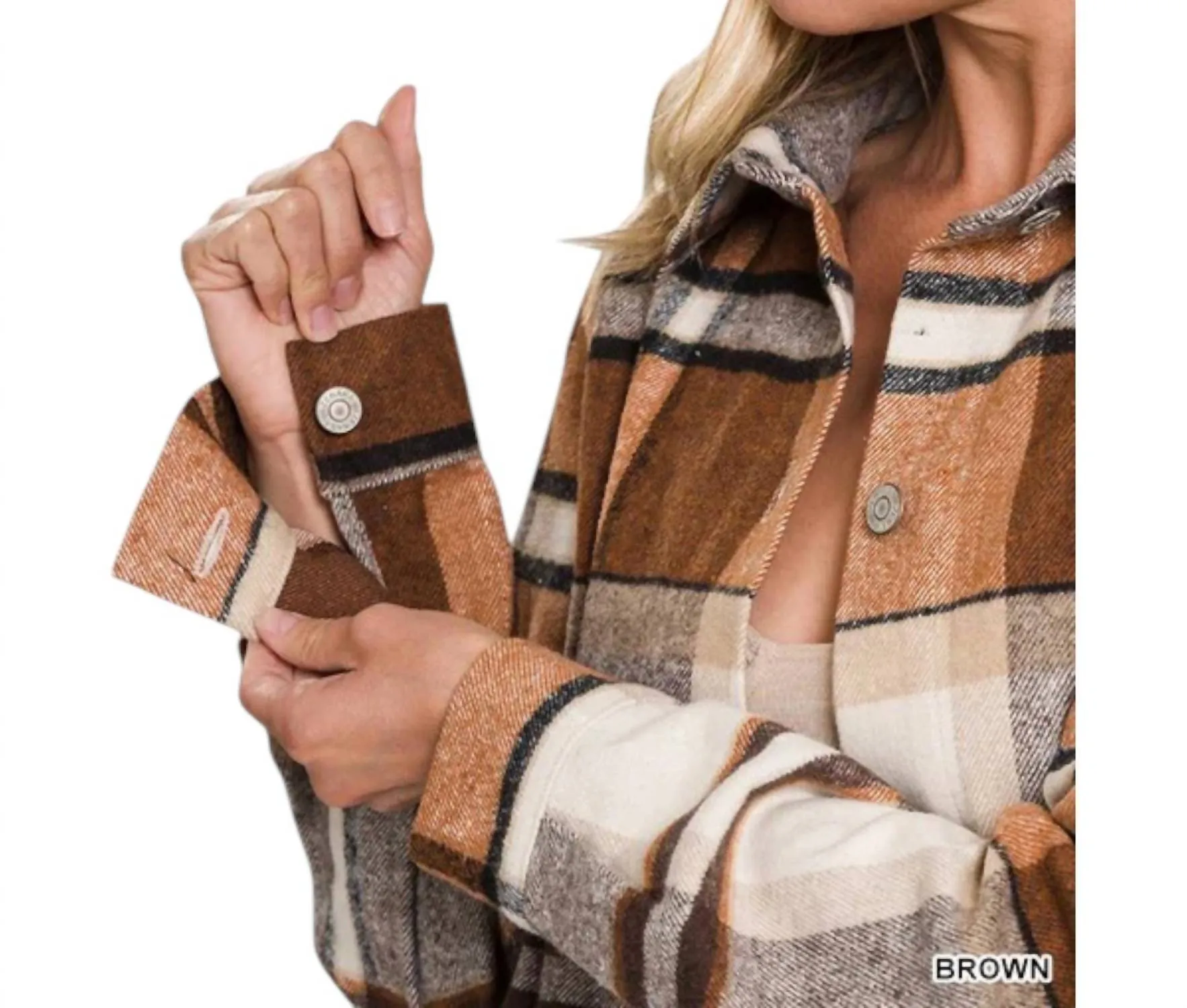 Yarn Dyed Plaid Shacket In Brown
