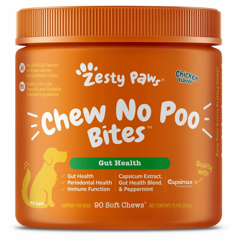 Zesty Paws Chew No Poo Bites Chicken Flavor Dog Supplement Chews 90ct digestive care dog food,urinary care cat food,sensitive stomach pet food