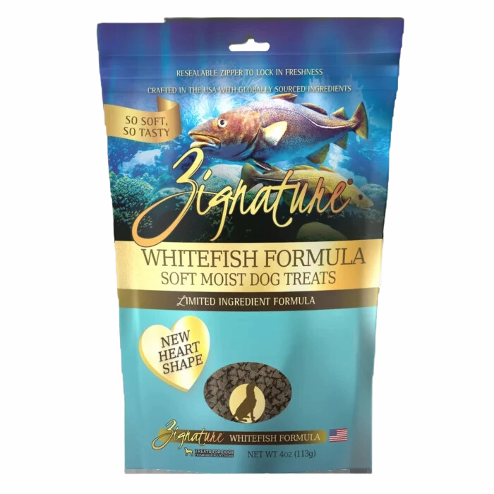 Zignature Dog Treats Grain-Free Soft Moist Whitefish Formula 4oz Bag (New Heart Shape) barn supply,horse stable organizer,poultry waterer