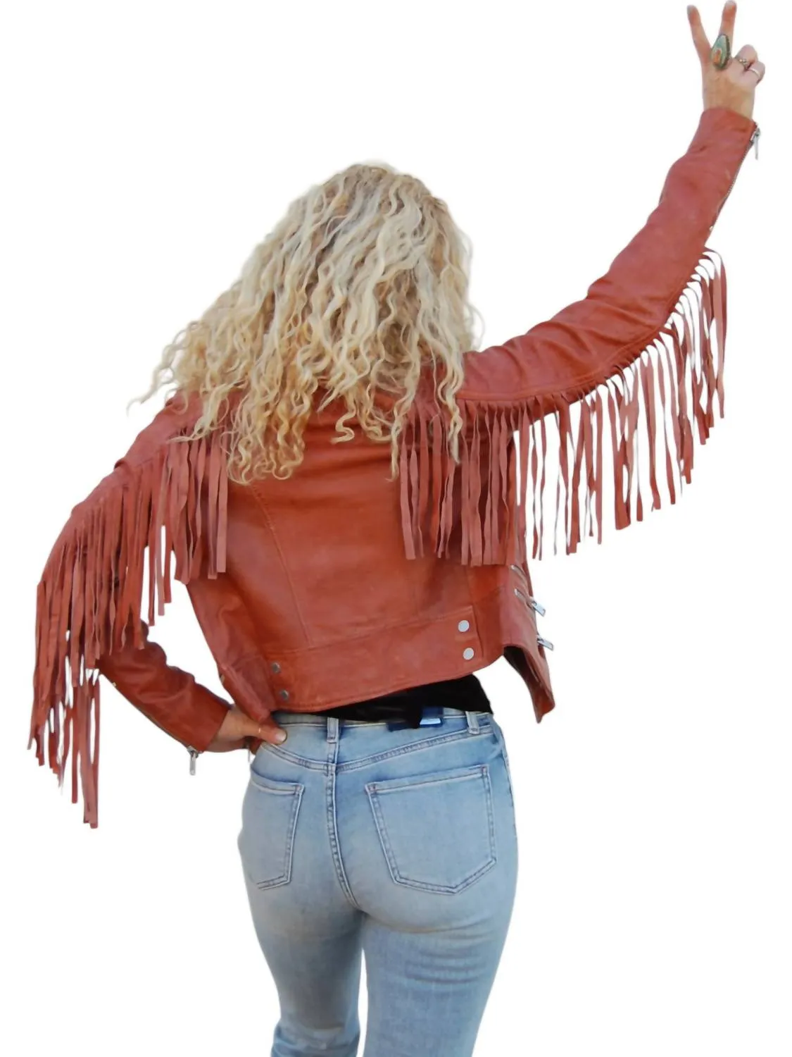 Zoe Leather Fringe Jacket In Burnt Orange