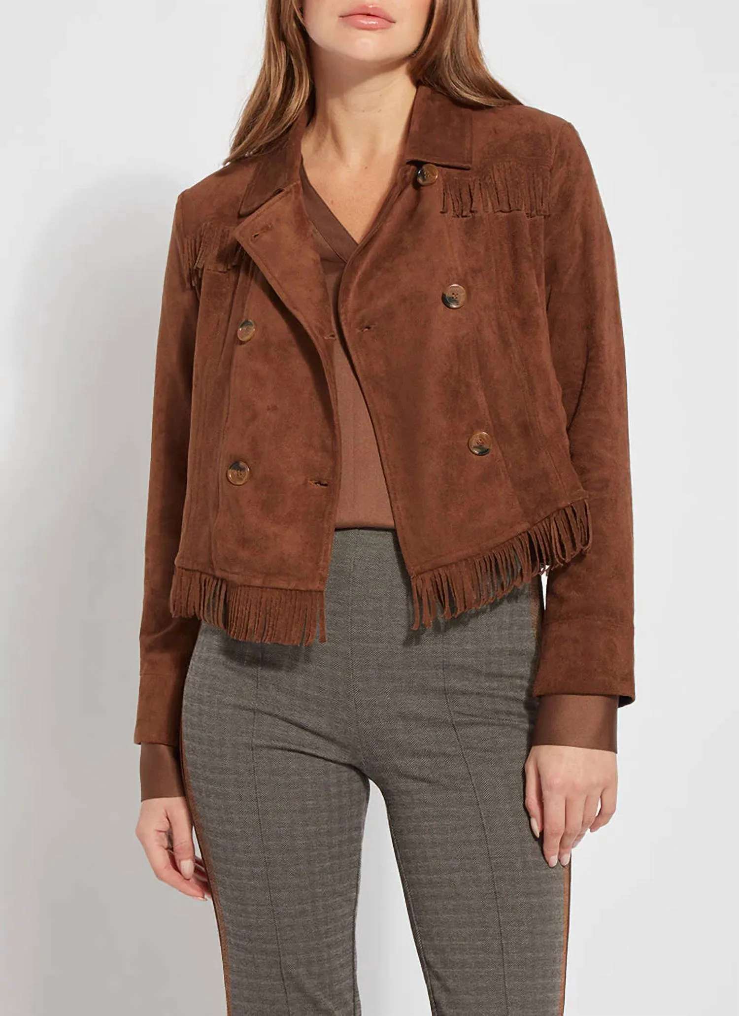 Zora Fringe Suede Jacket In Bronze