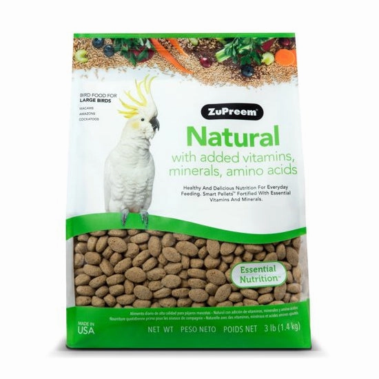 Zupreem Natural for Large Macaws, Amazons and Cockatoos 3lb bird seed mix,small bird food,parakeet pellets